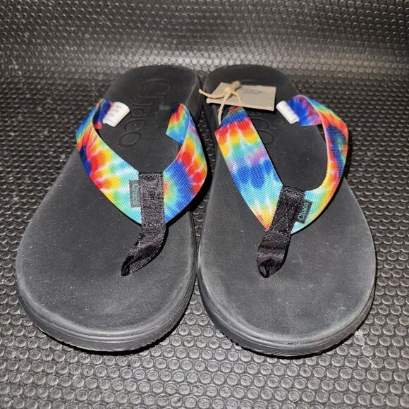 Chaco Chillos Dark Tie Dye Flip Flop Sandals Rainbow Black Shoe Men's Size 11 - Picture 2 of 5